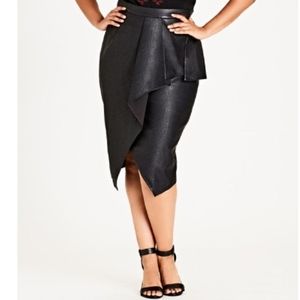 City Chic Black Leather Pencil Skirt